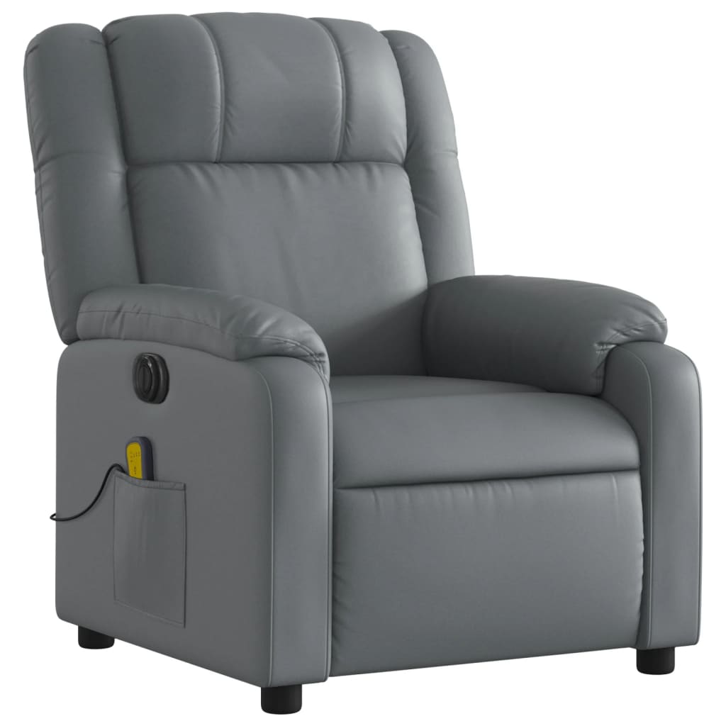 Electric Massage Recliner Chair Gray Faux Leather