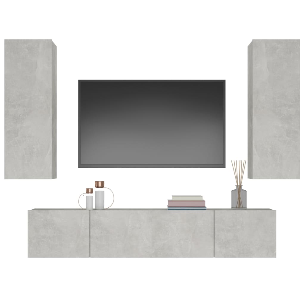 4 Piece TV Stand Set Concrete Gray Engineered Wood