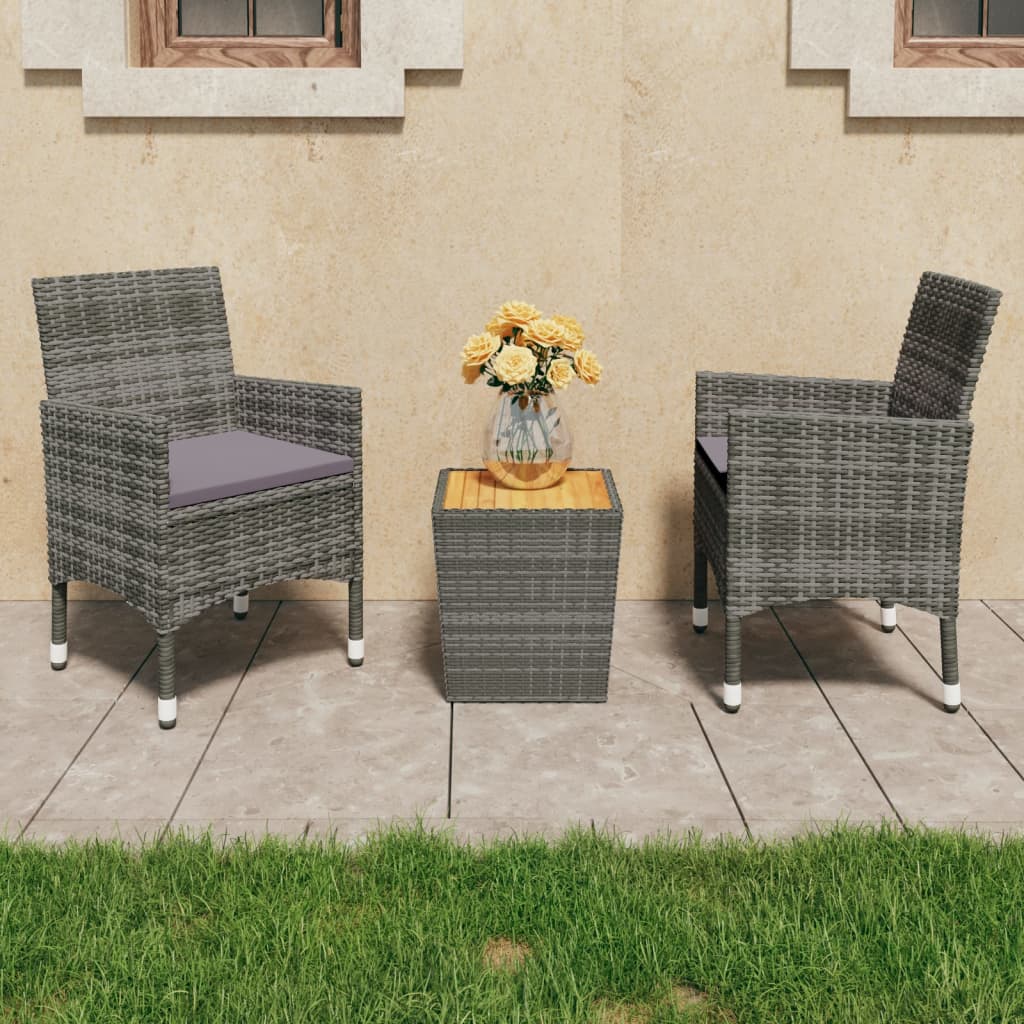 3 Piece Bistro Set Poly Rattan and Acacia Wood Black