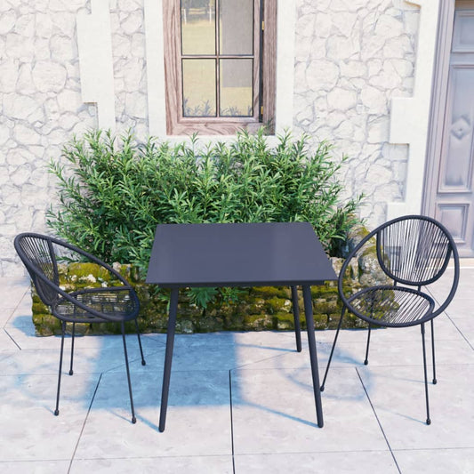 3 Piece Patio Dining Set PVC Rattan Black