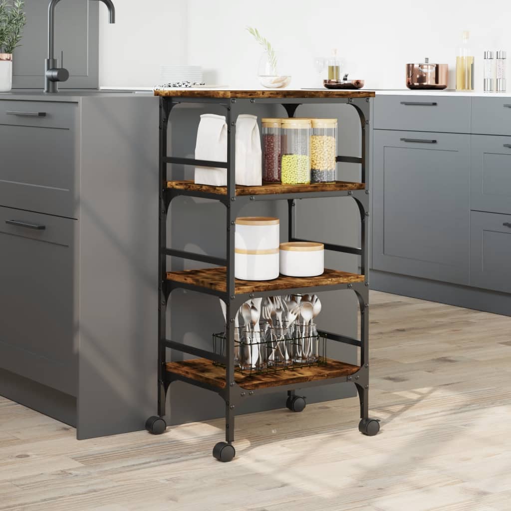 Kitchen Trolley Smoked Oak 17.7"x13.8"x35.2" Engineered Wood