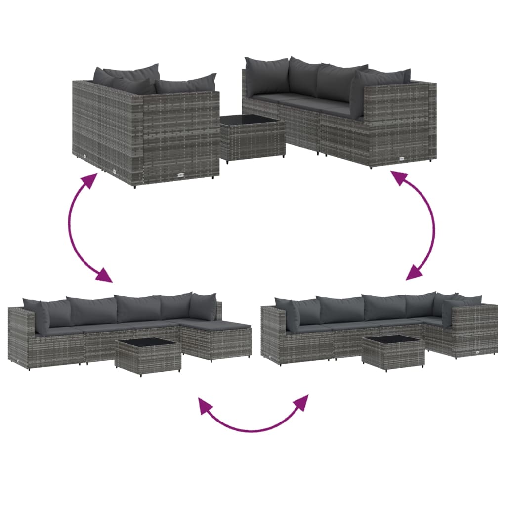 6 Piece Patio Lounge Set with Cushions Gray Poly Rattan