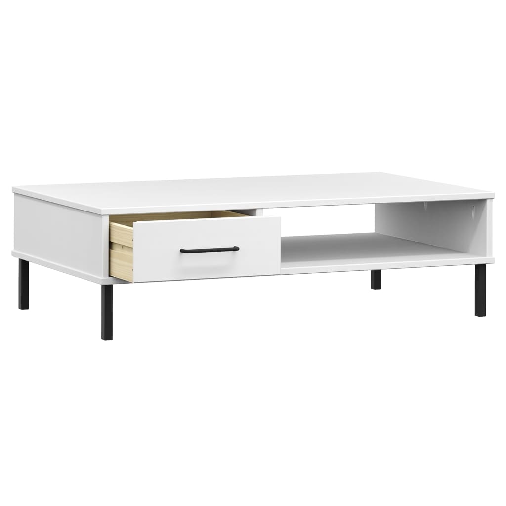 Coffee Table with Metal Legs White Solid Wood Pine OSLO