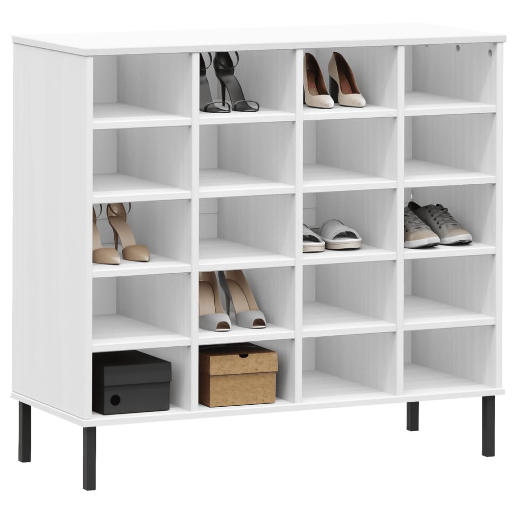 Shoe Rack with Metal Legs White 37.4"x13.8"x33.9" Solid Wood OSLO