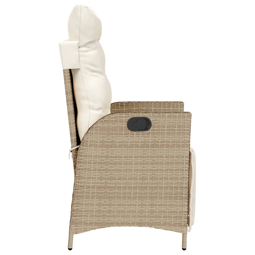 Reclining Patio Chairs 2 pcs with Footrest Beige Poly Rattan