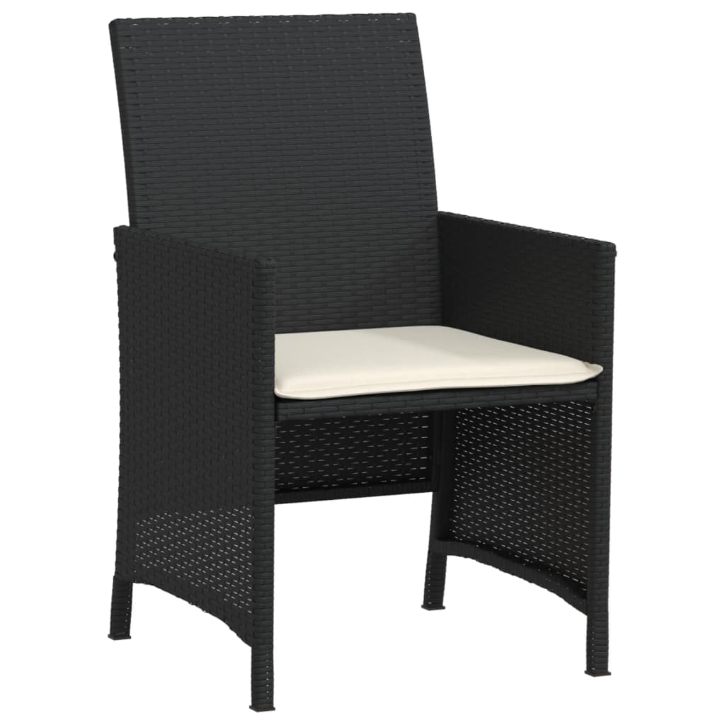 3 Piece Bistro Set with Cushions Black Poly Rattan