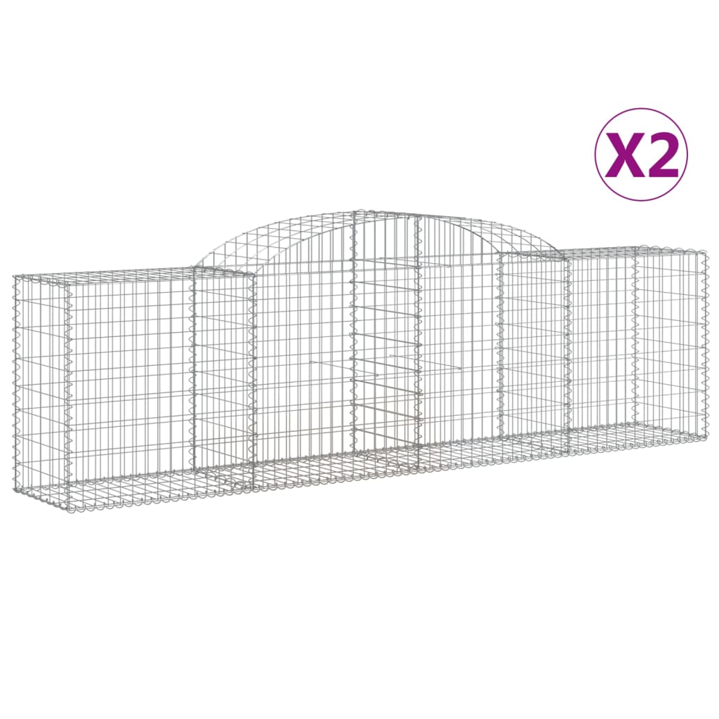 Arched Gabion Baskets 2 pcs 118.1"x19.7"x31.5"/39.4" Galvanized Iron