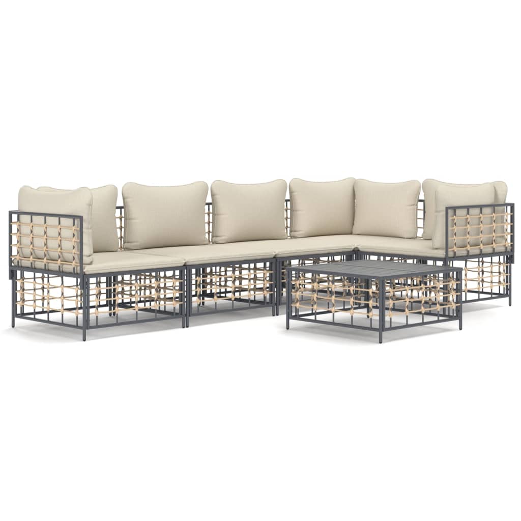 6 Piece Patio Lounge Set with Cushions Anthracite Poly Rattan