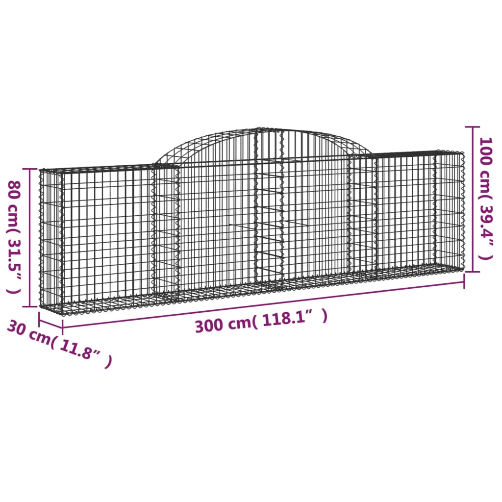 Arched Gabion Baskets 12 pcs 118.1"x11.8"x31.5"/39.4" Galvanized Iron