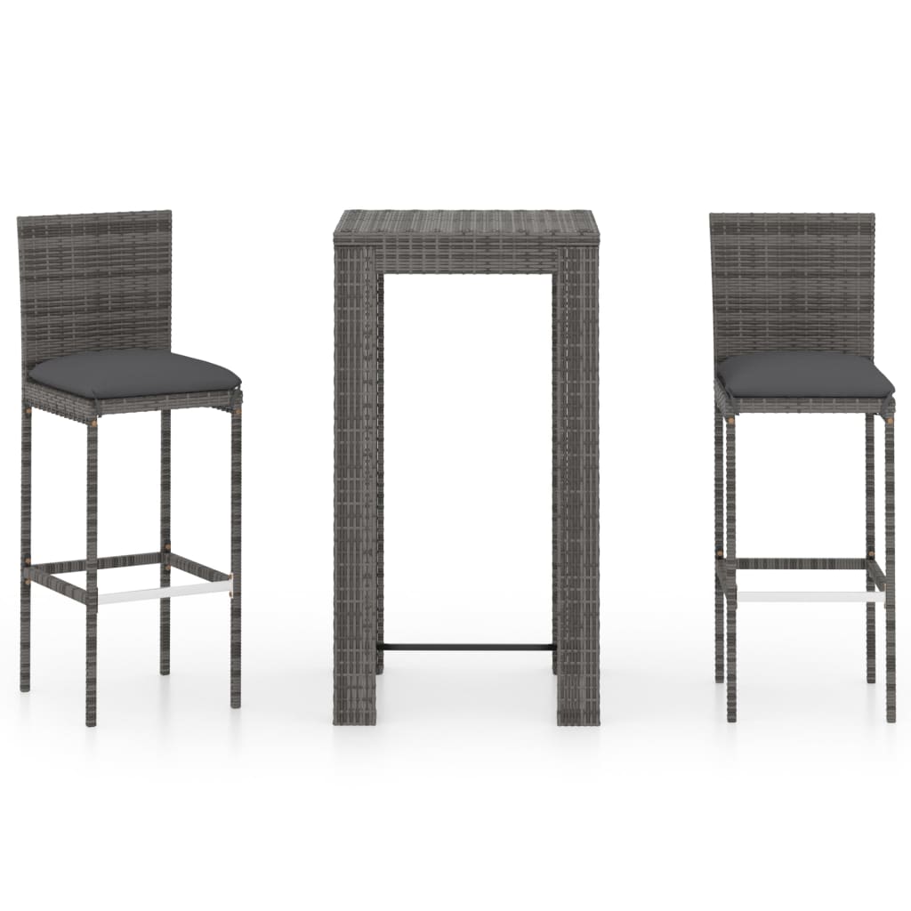 3 Piece Patio Bar Set with Cushions Poly Rattan Gray