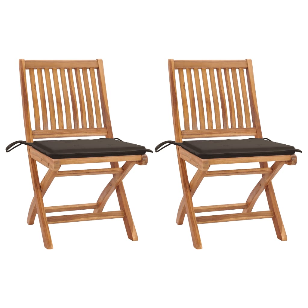 Patio Chairs 2 pcs with Taupe Cushions Solid Teak Wood