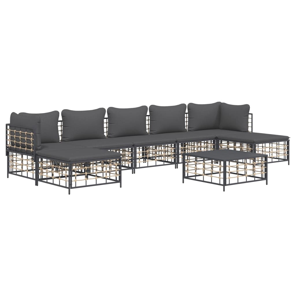 8 Piece Patio Lounge Set with Cushions Anthracite Poly Rattan