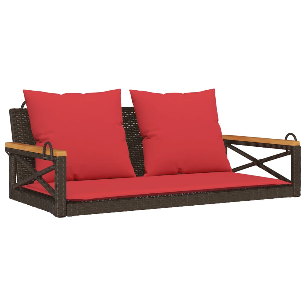 Swing Bench with Cushions Brown 42.9"x24.4"x15.7" Poly Rattan