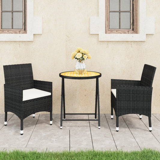 3 Piece Patio Bistro Set Poly Rattan and Acacia Wood Black