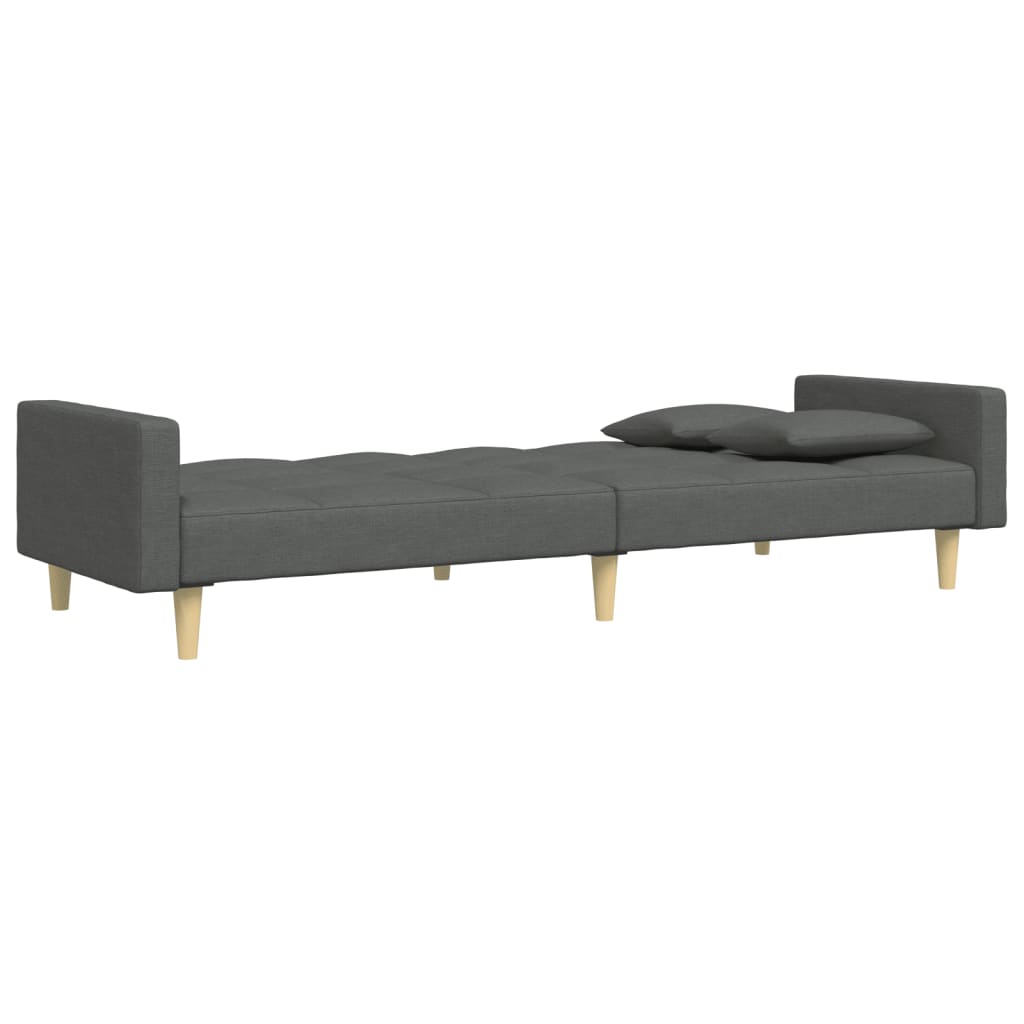 2-Seater Sofa Bed with Footstool Dark Gray Fabric