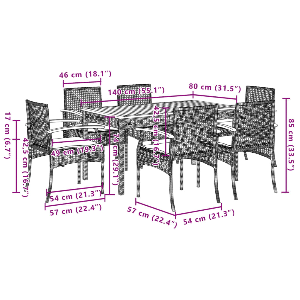 7 Piece Patio Dining Set with Cushions Beige Poly Rattan