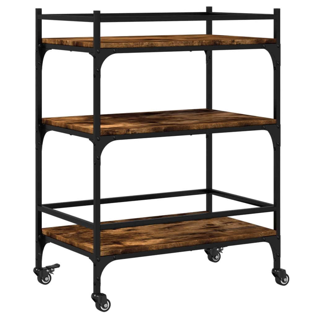 Kitchen Trolley Smoked Oak 25.6"x15.7"x34.1" Engineered Wood