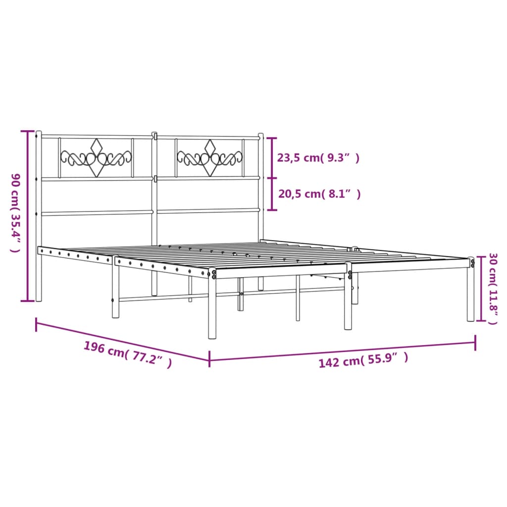 Metal Bed Frame without Mattress with Headboard White 53.1"x74.8"