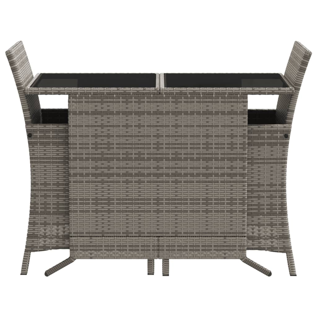 3 Piece Bistro Set with Cushions Gray Poly Rattan