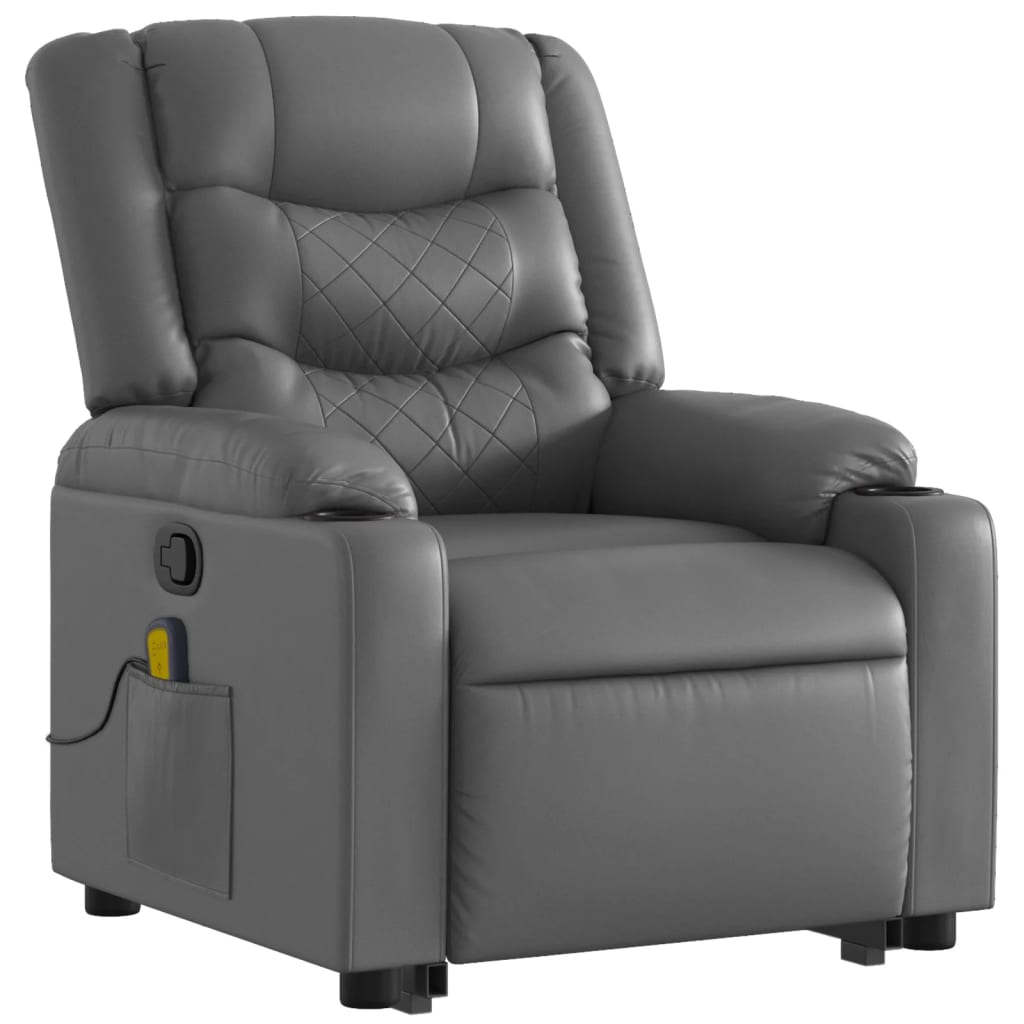 Stand up Massage Recliner Chair Gray Faux Leather