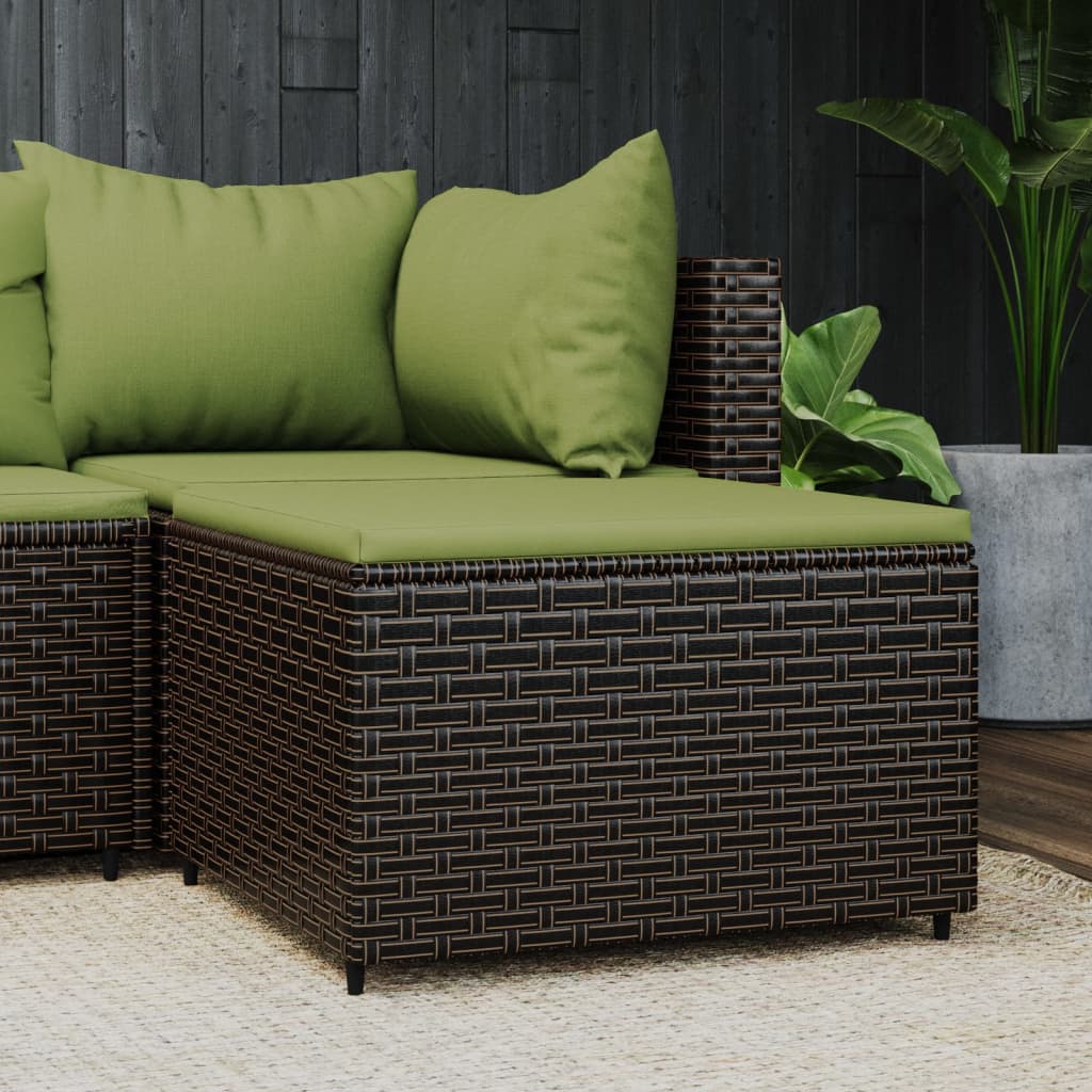 Patio Footrest with Cushion Brown Poly Rattan