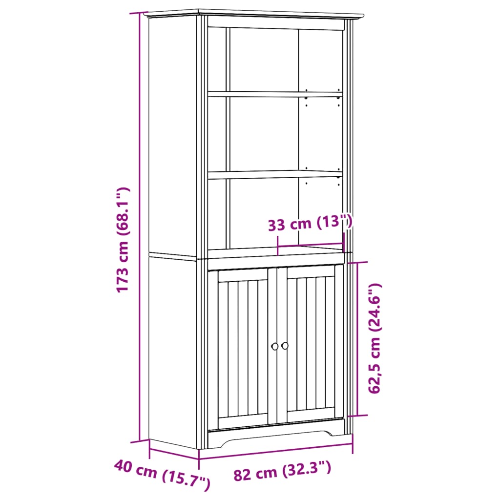 Bookcase BODO White and Brown 32.3"x15.7"x68.1" Solid Wood Pine