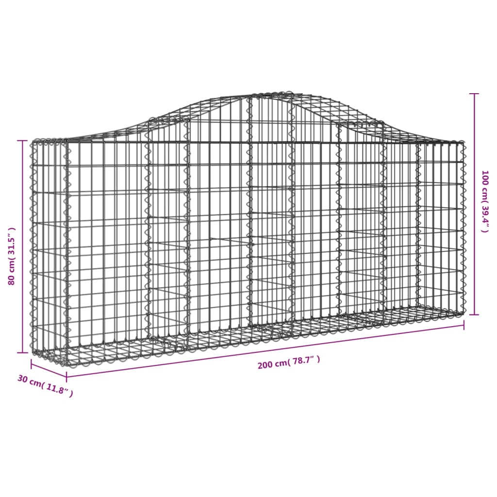 Arched Gabion Baskets 10 pcs 78.7"x11.8"x31.5"/39.4" Galvanized Iron