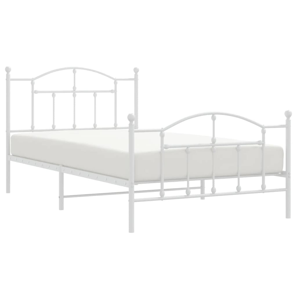 Metal Bed Frame without Mattress with Footboard White 39.4"x78.7"