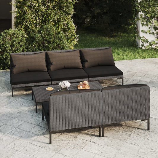 6 Piece Patio Lounge Set with Cushions Poly Rattan Dark Gray