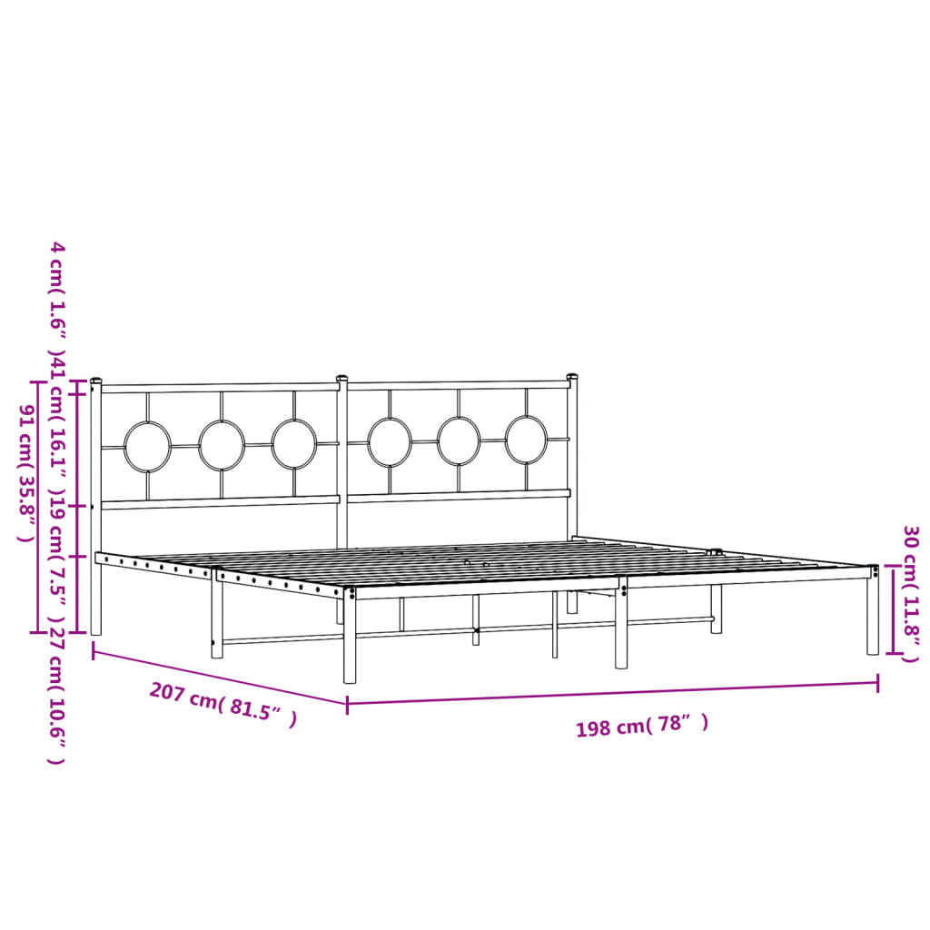 Metal Bed Frame without Mattress with Headboard Black 76"x79.9"