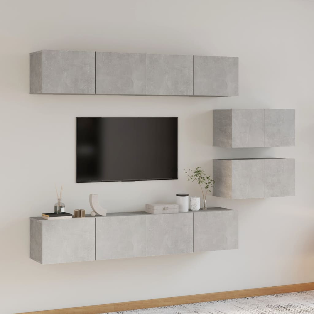 6 Piece TV Stand Set Concrete Gray Engineered Wood