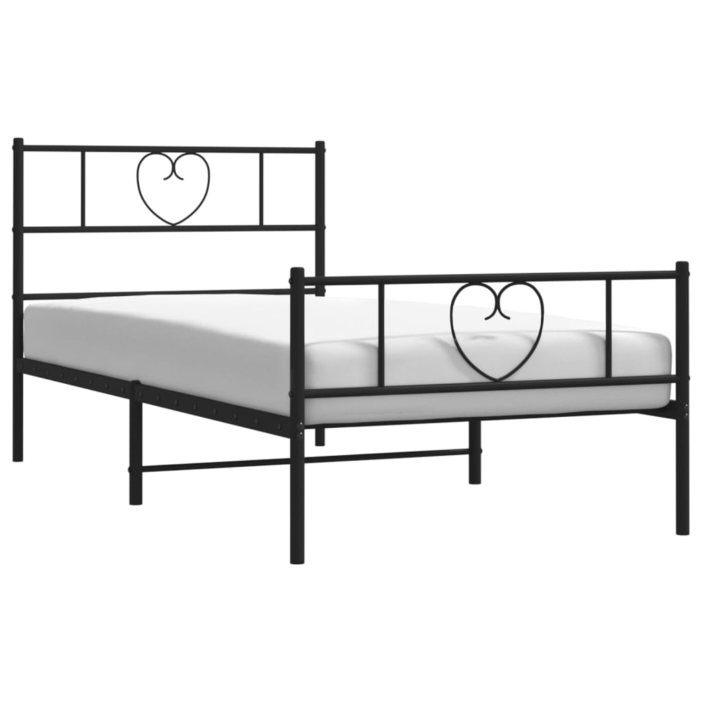 Metal Bed Frame without Mattress with Footboard Black 39.4"x78.7"