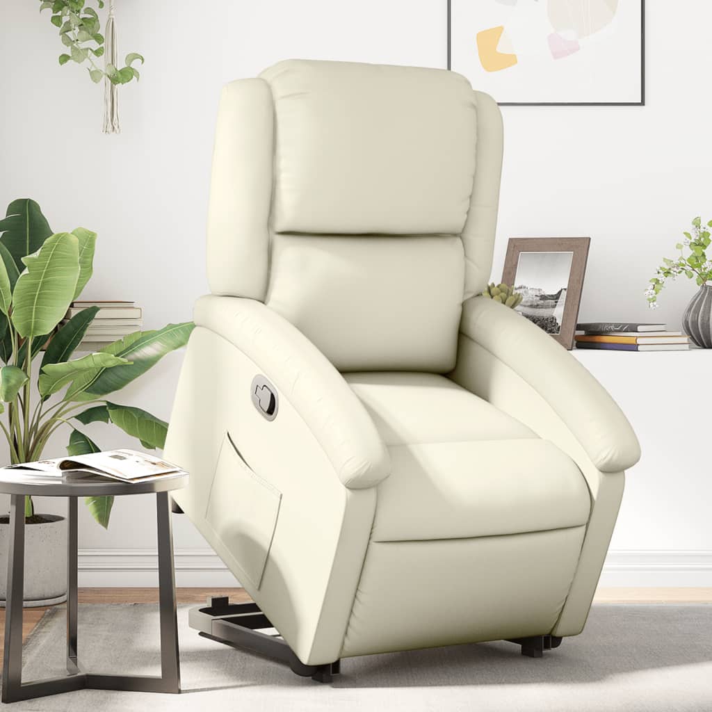 Stand up Recliner Chair Cream Faux Leather