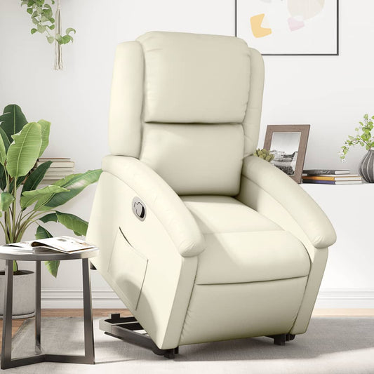 Stand up Recliner Chair Cream Faux Leather