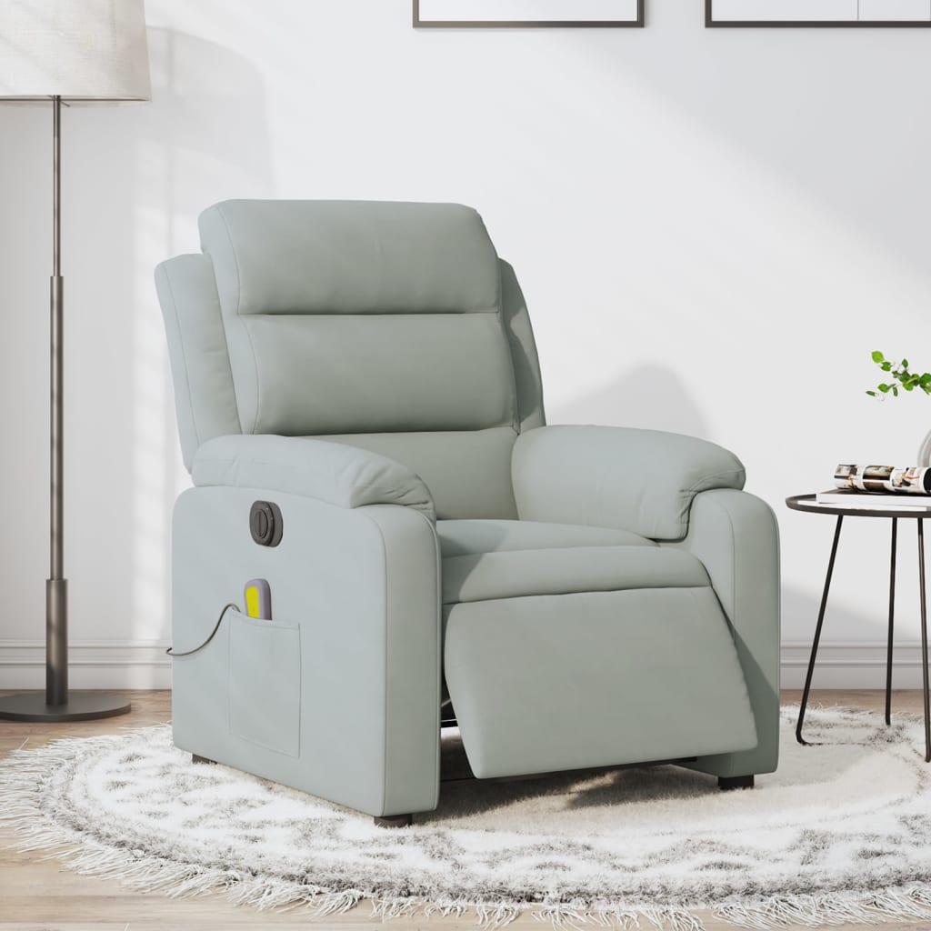 Electric Massage Recliner Chair Light Gray Velvet