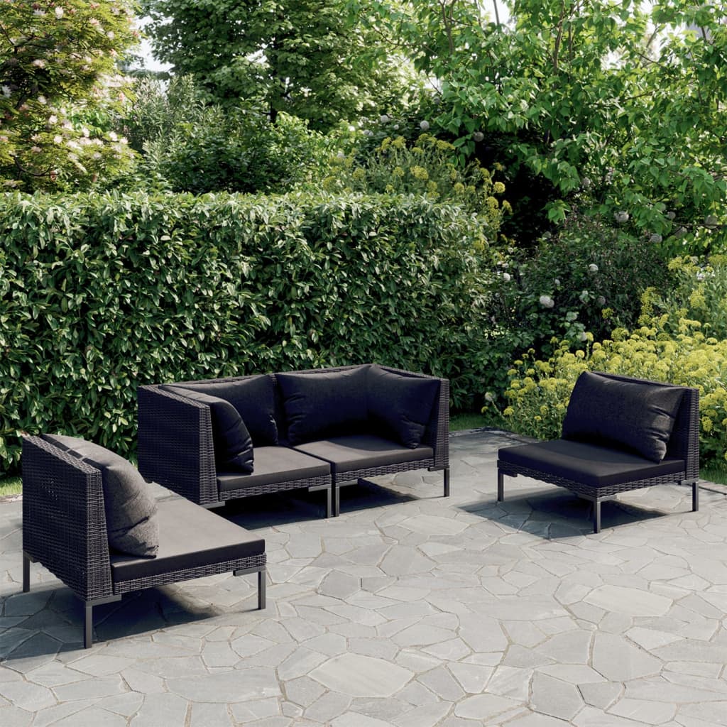 4 Piece Patio Lounge Set with Cushions Poly Rattan Dark Gray