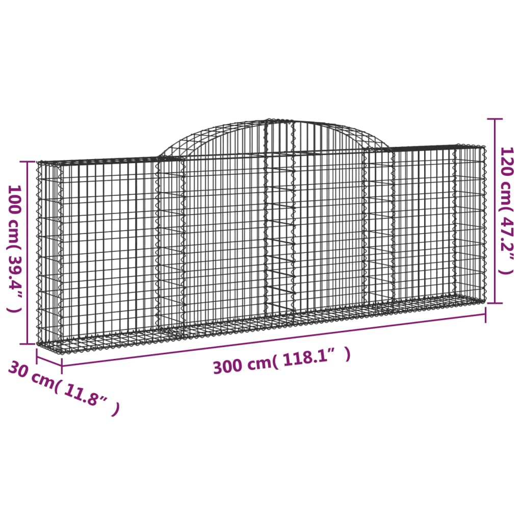 Arched Gabion Baskets 13 pcs 118.1"x11.8"x39.4"/47.2" Galvanized Iron