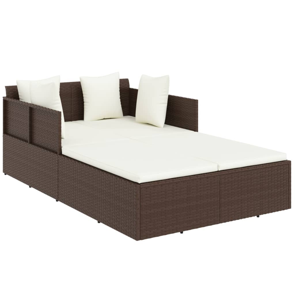 Sunbed with Cushions Brown 71.7"x46.5"x24.8" Poly Rattan