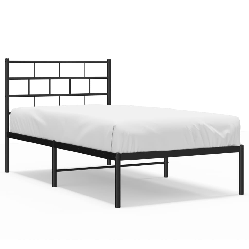 Metal Bed Frame without Mattress with Headboard Black 39.4"x74.8"