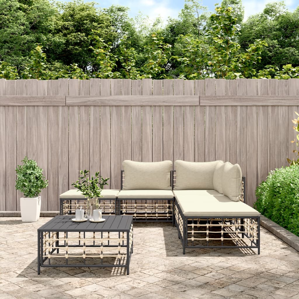 6 Piece Patio Lounge Set with Cushions Anthracite Poly Rattan