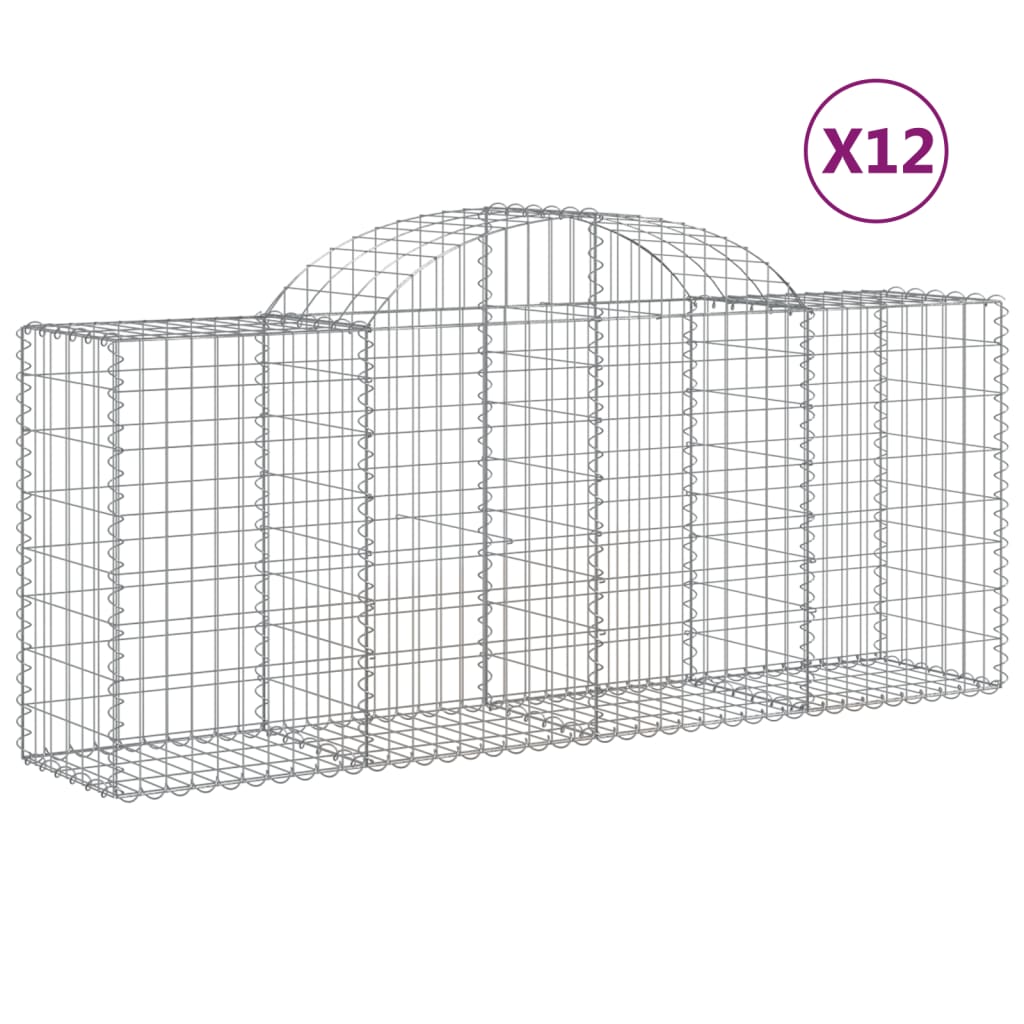 Arched Gabion Baskets 12 pcs 78.7"x19.7"x31.5"/39.4" Galvanized Iron