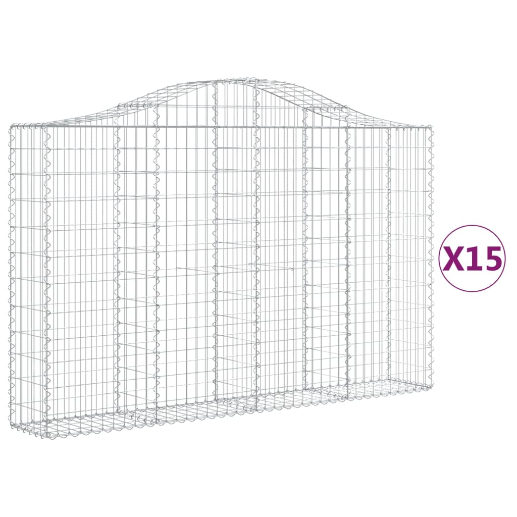 Arched Gabion Baskets 15 pcs 78.7"x11.8"x47.2"/55.1" Galvanized Iron