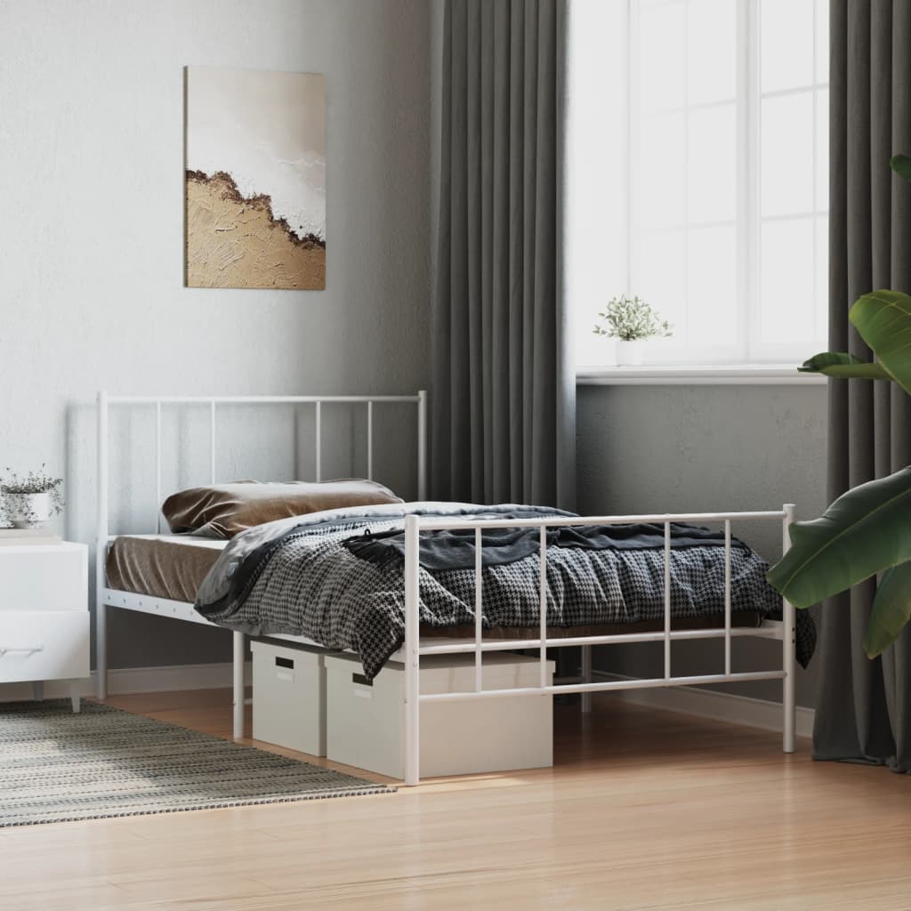 Metal Bed Frame without Mattress with Footboard White 39.4"x78.7"