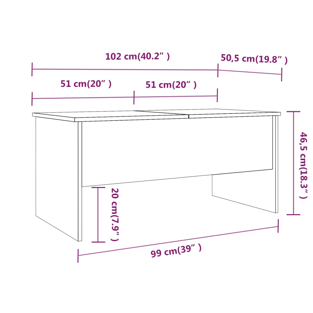 Coffee Table Brown Oak 40.2"x19.9"x18.3" Engineered Wood