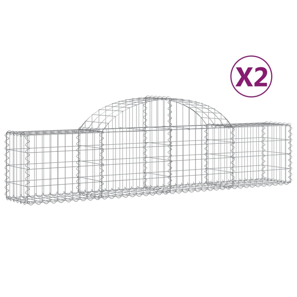 Arched Gabion Baskets 2 pcs 78.7"x11.8"x15.7"/23.6" Galvanized Iron