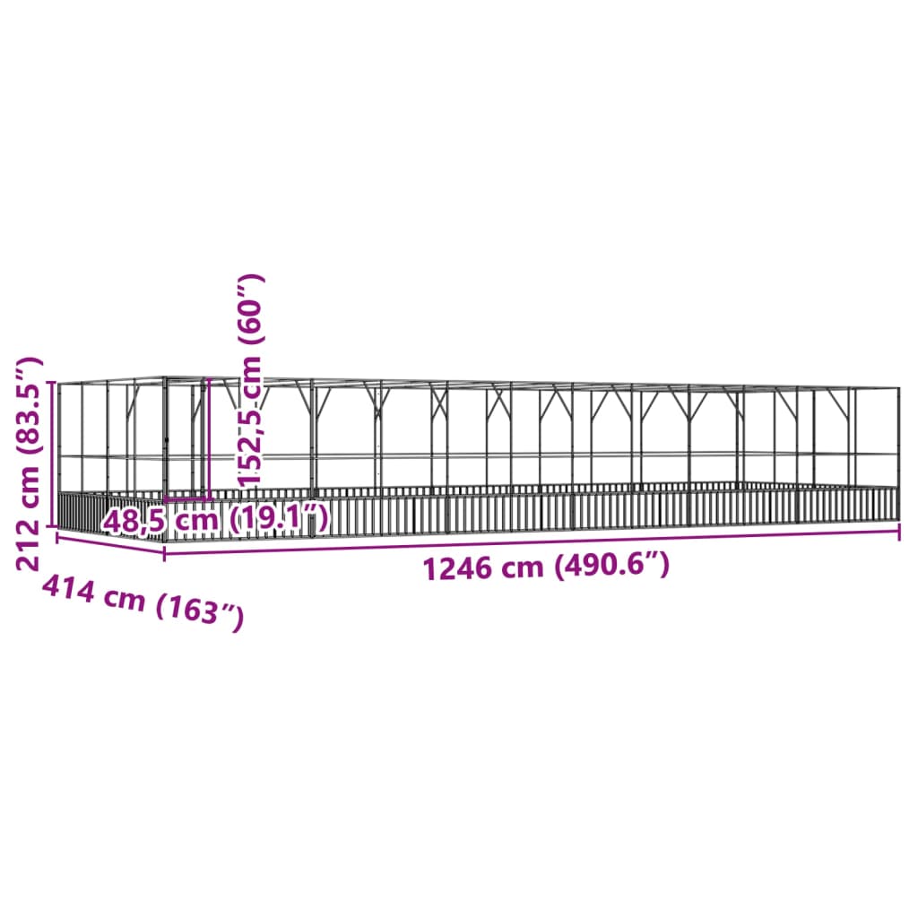 Aviary with Extension Silver 490.6"x163"x83.5" Steel