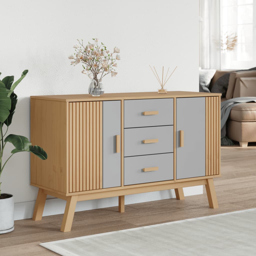 Sideboard OLDEN Gray and Brown 44.9"x16.9"x28.9" Solid Wood Pine