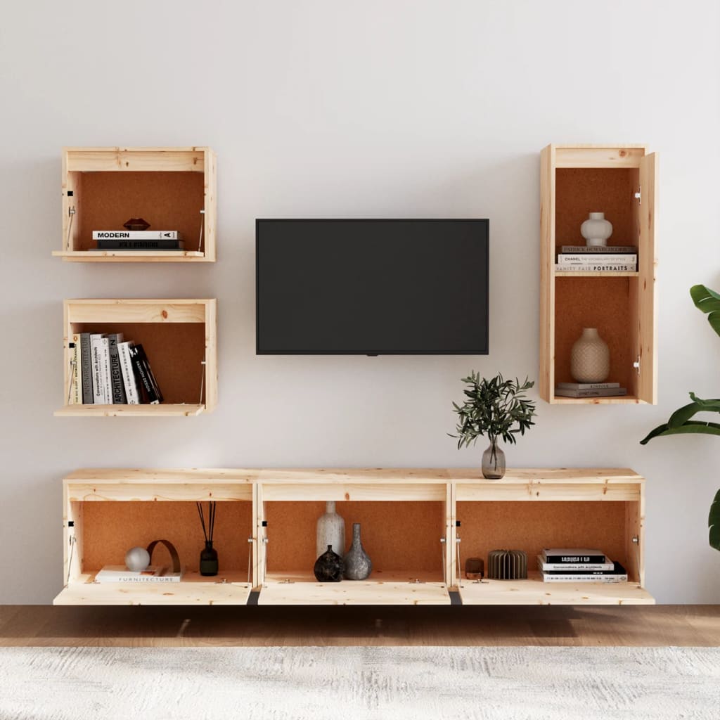 TV Stands 6 Pcs Solid Wood Pine