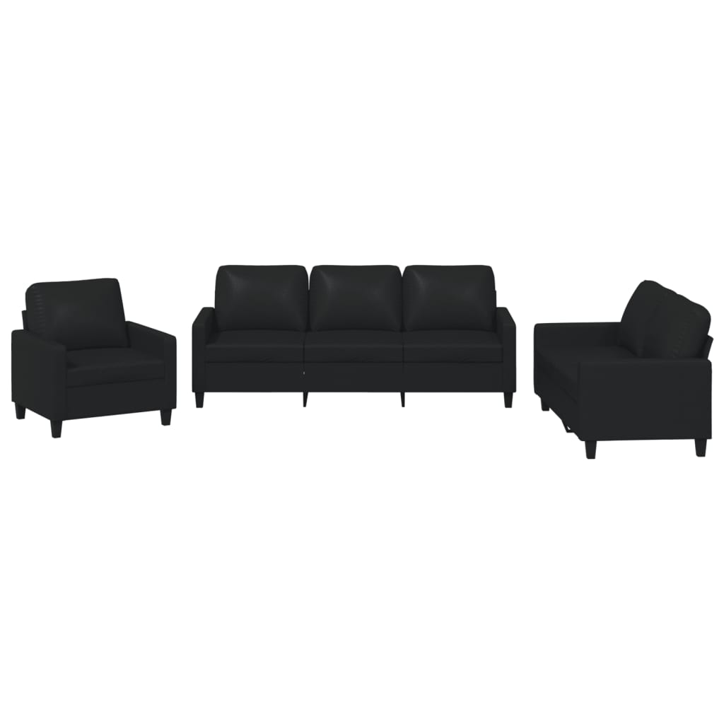 3 Piece Sofa Set with Cushions Black Faux Leather