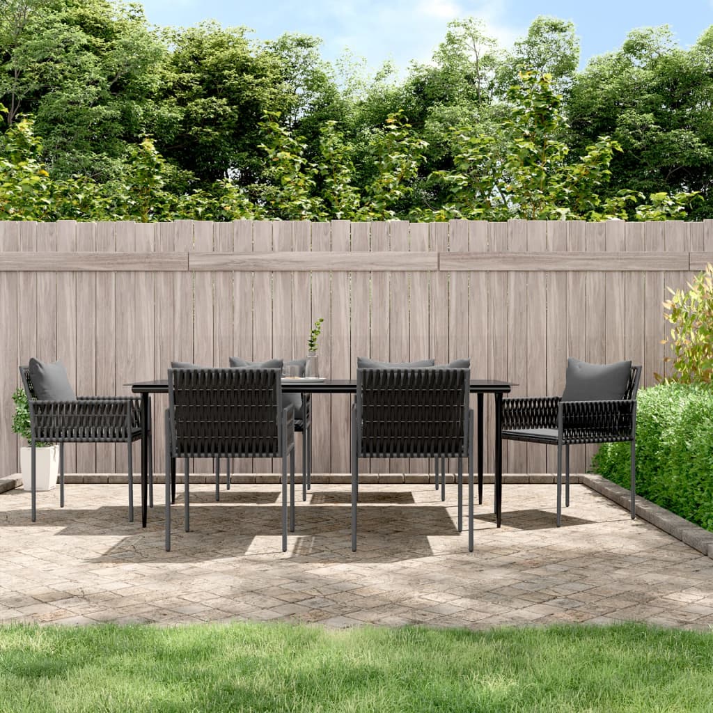 7 Piece Patio Dining Set with Cushions Poly Rattan and Steel